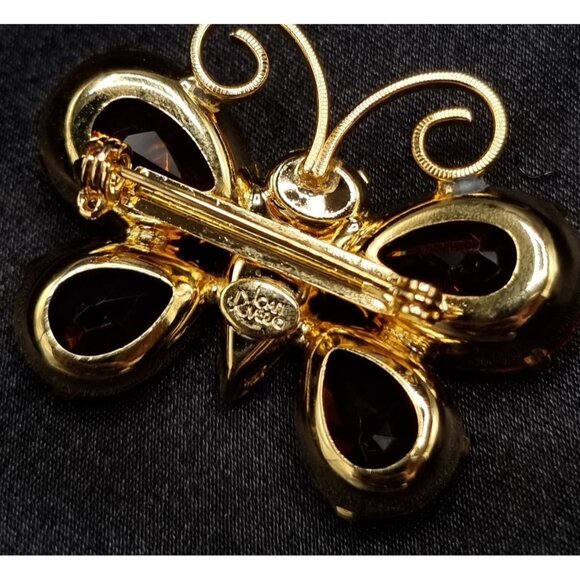 Vintage Joan Rivers Signed Butterfly Brooch With Sparkling Orange Pink & Green R - Picture 6 of 6